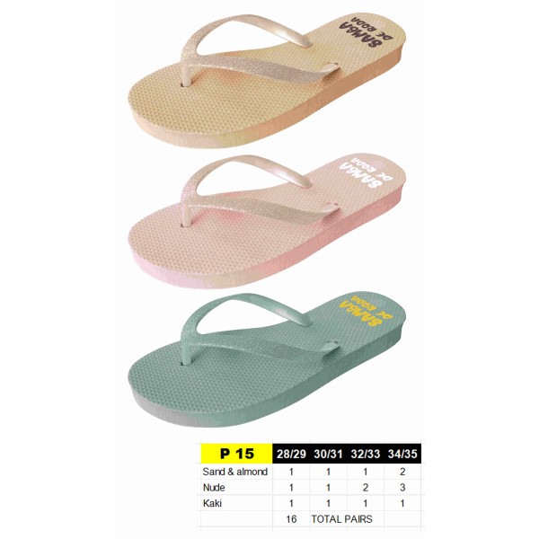 P15 - Tongs Filles Paillettes - du 28 au 35 - 3 couleurs - 16 paires